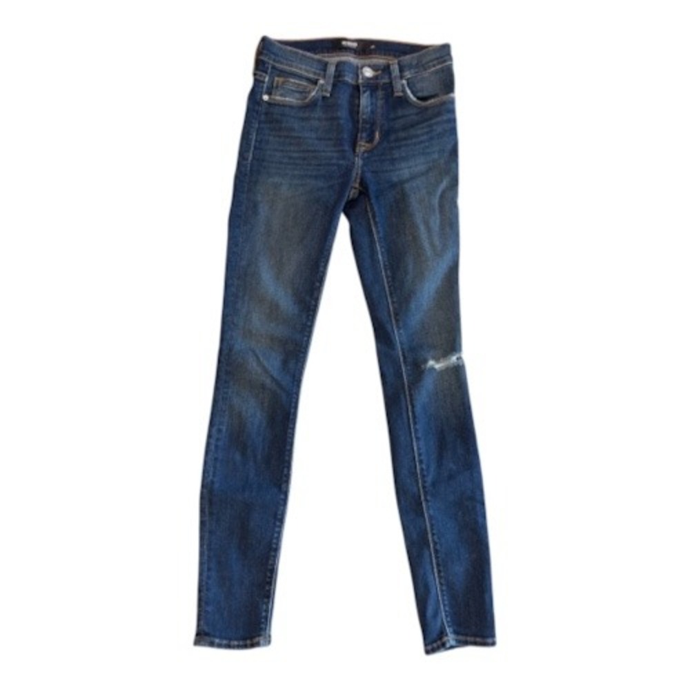 Hudson Nico Super Skinny Jeans Dark Indigo Distressed Knee Size 23 WMA407ZB1
